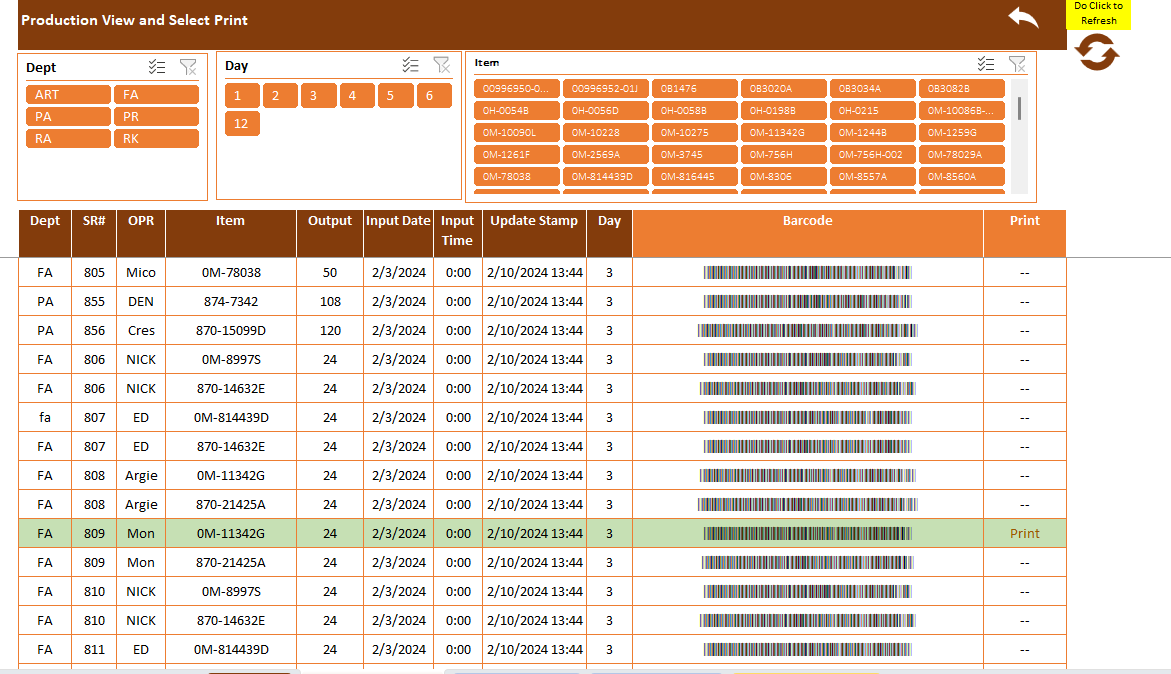 Movement of inventory in warehouses by barcode